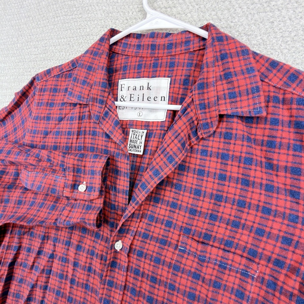 Frank & Eileen Barry Flannel Shirt Womens L Red Plaid Cotton Made USA Italian